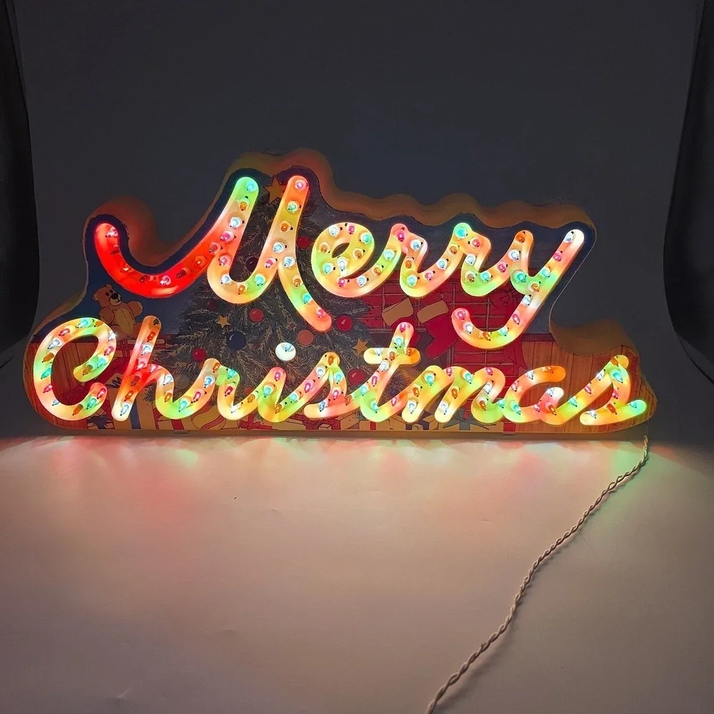 Vintage 1992 Holiday Glow Merry Christmas Lighted Sign 144 Lights 8 functions